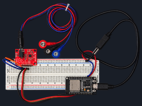 ESP32 and AD8232 ECG breadboard prototype